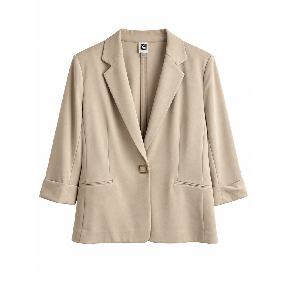 Anne Klein Women's Large Beige Single Button 3/4 Sleeve Blazer